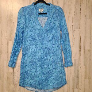 HIHO Tortola BVI size XS Tunic Shirt Dress 100% Linen Mini Bananakeet Surf Beach